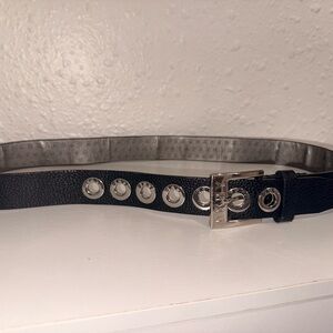 Black Leather Belt with Silver Buckle